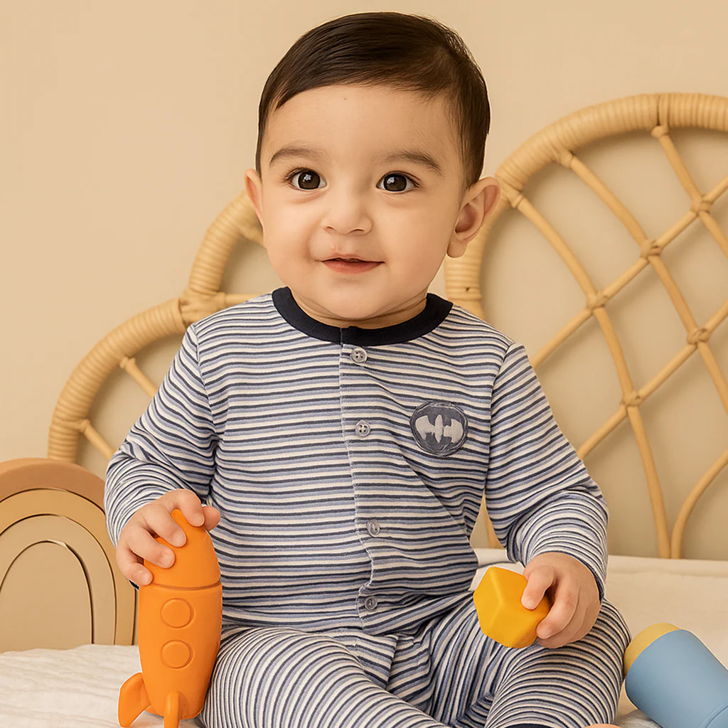 Baby Sleepsuit Fleece Stripes Navy Blue - Sunshine - Image 2