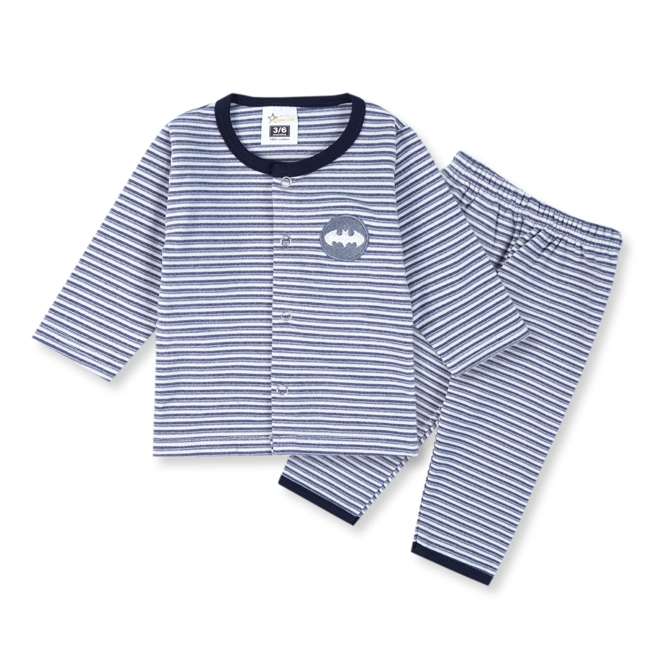 Baby Sleepsuit Fleece Stripes Navy Blue - Sunshine - Image 3