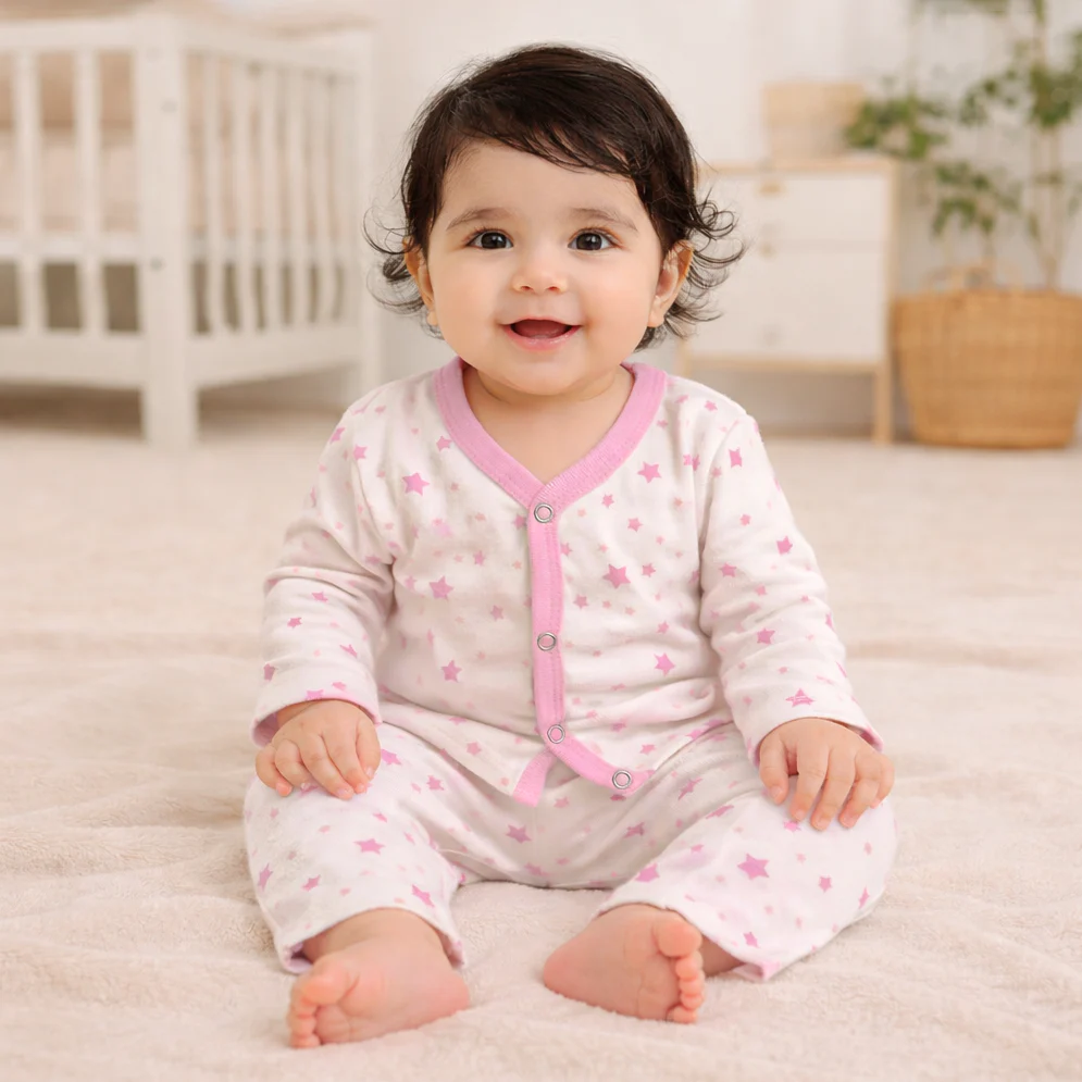 Baby Sleepsuit Set Stars Pink & White - Sunshine - Image 2