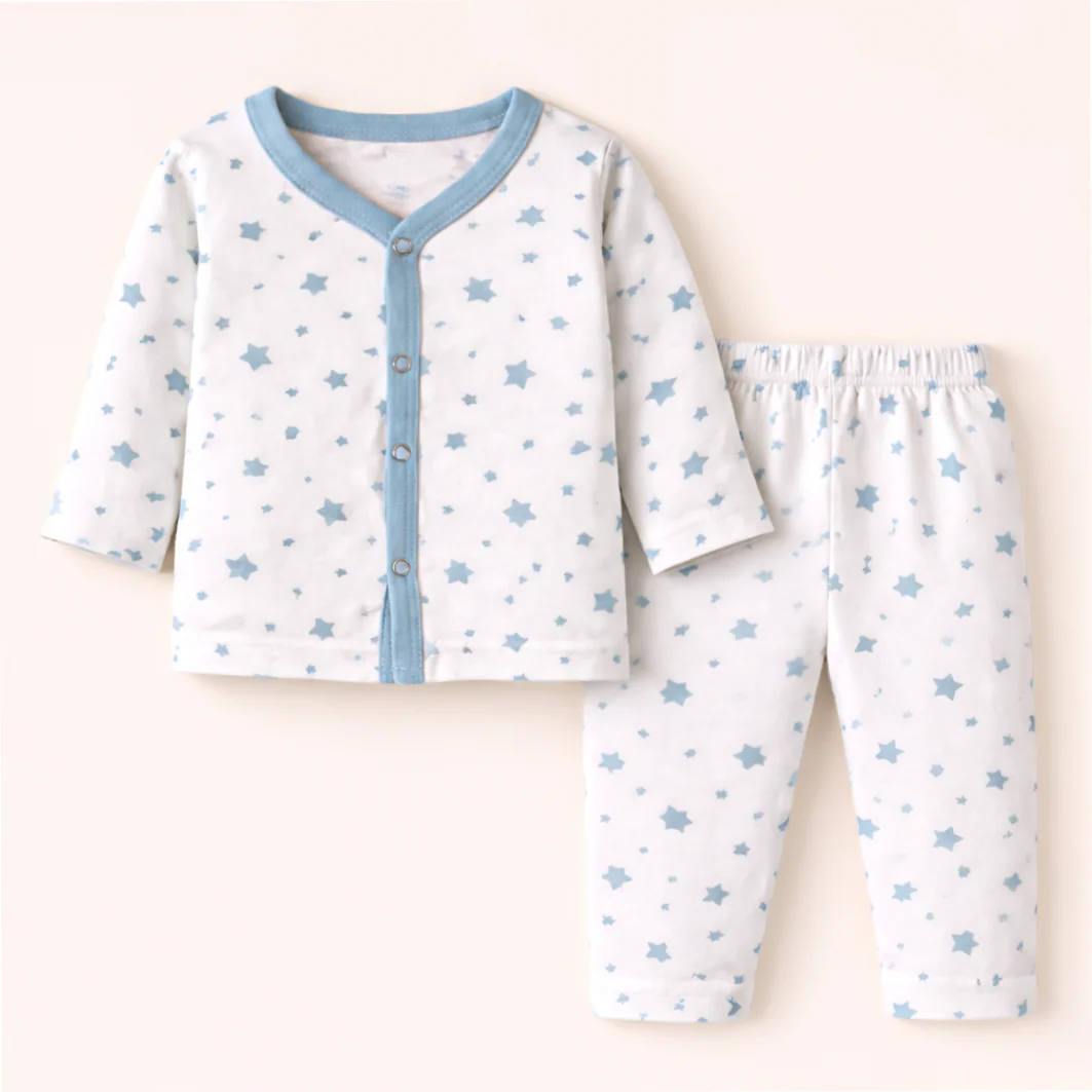 Baby Sleepsuit Stars Blue & White - Sunshine