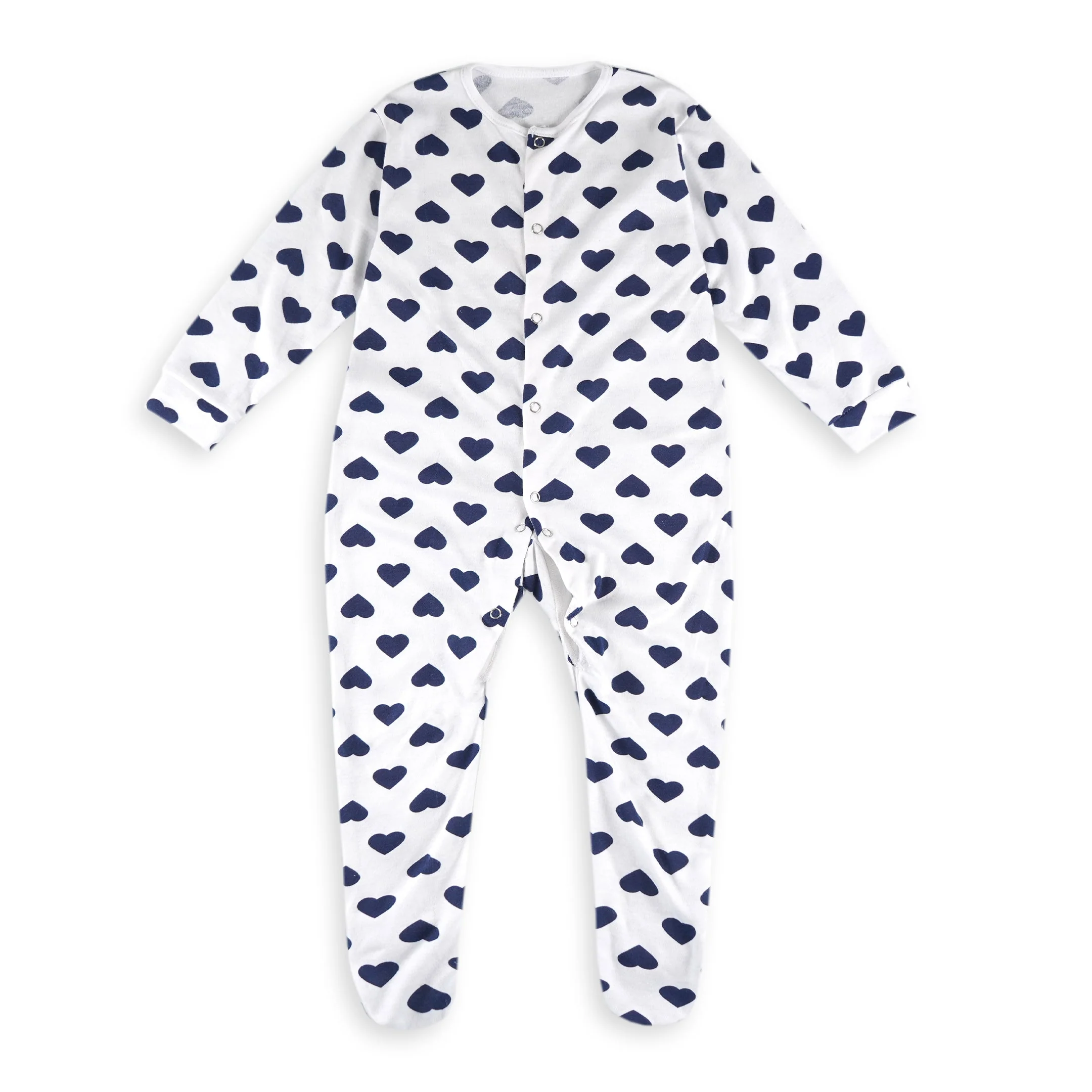 Baby Sleepsuit With Attached Socks 2Pcs Blue Hearts - Oolaa - Image 3