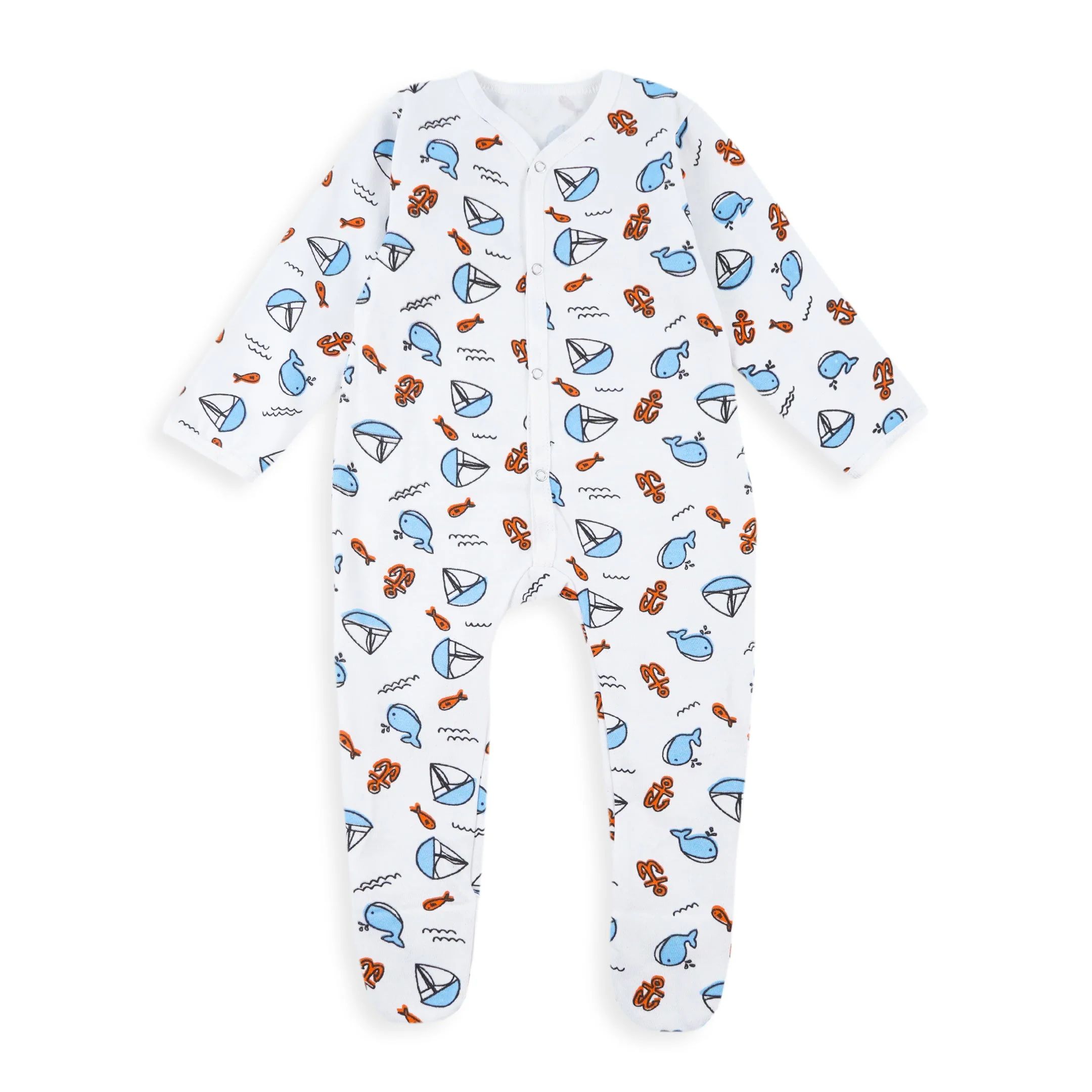 Baby Sleepsuit With Attached Socks 2Pcs Blue - Oolaa - Image 3