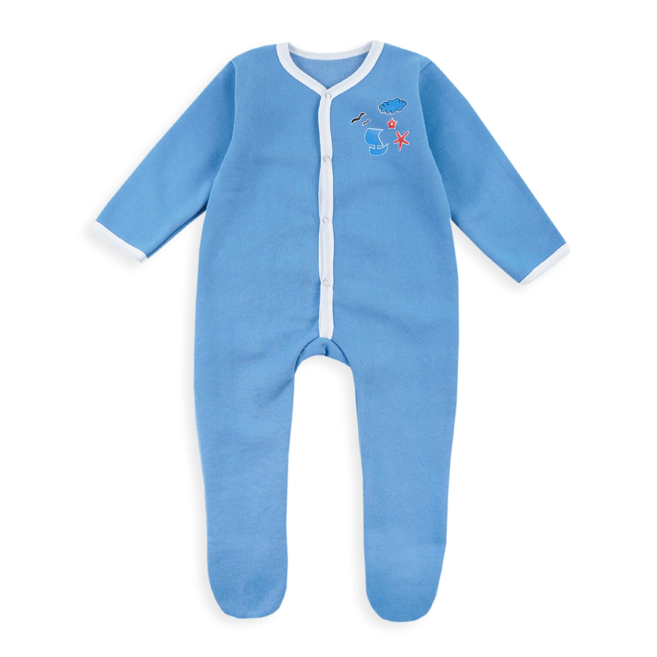 Baby Sleepsuit With Attached Socks 2Pcs Blue - Oolaa - Image 4