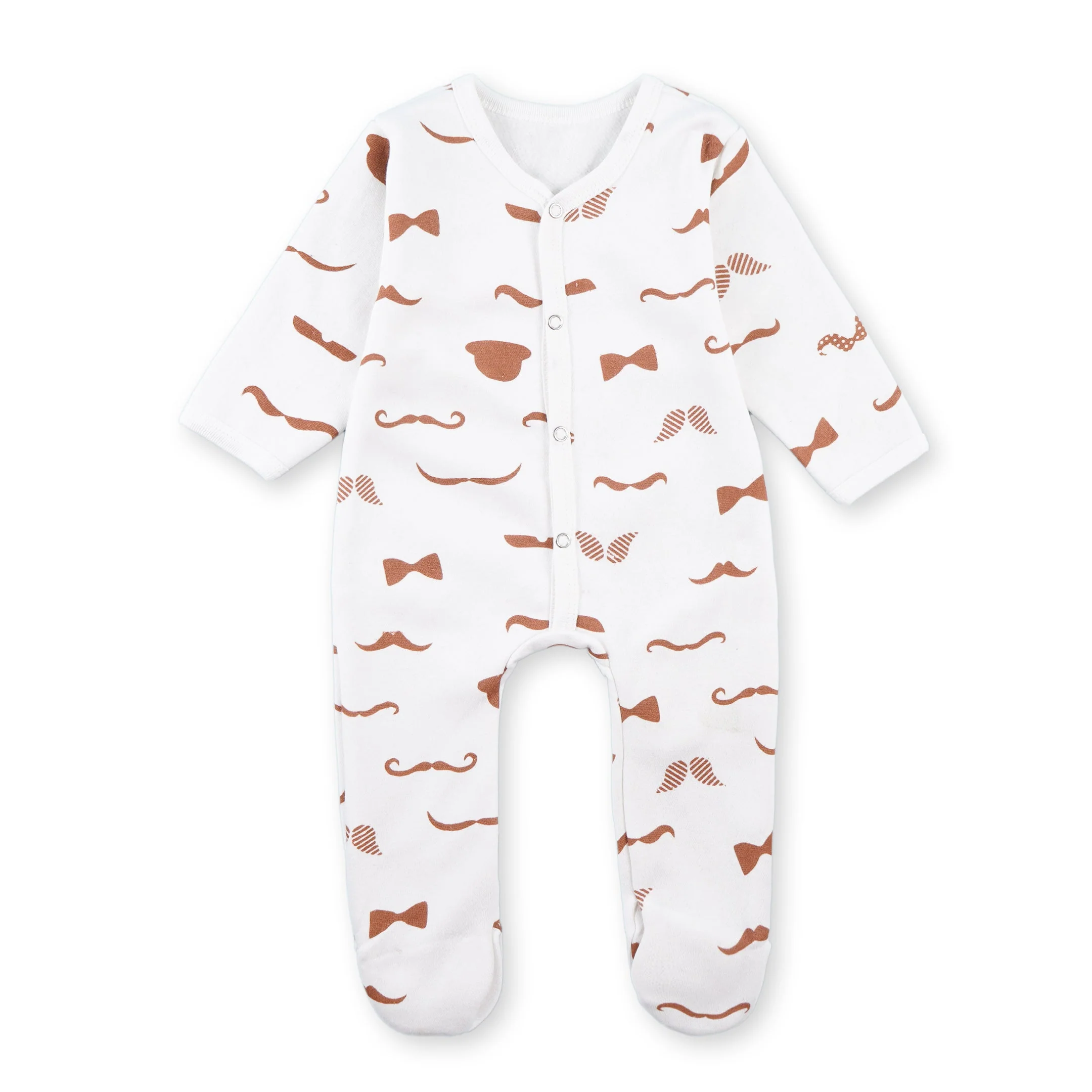 Baby Sleepsuit With Attached Socks 2Pcs Light Brown - Oolaa - Image 3