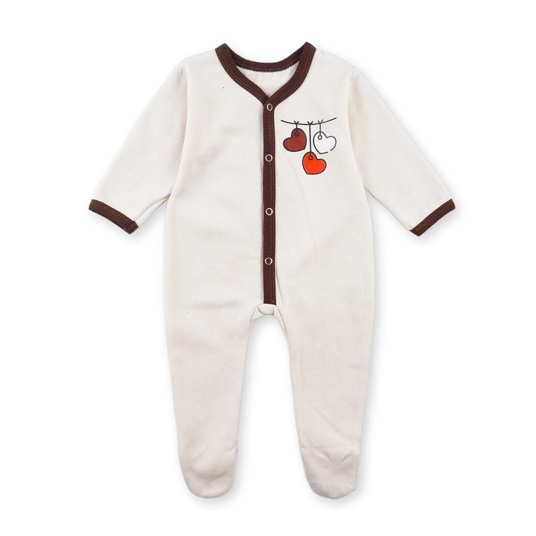 Baby Sleepsuit With Attached Socks 2Pcs Light Brown - Oolaa - Image 4