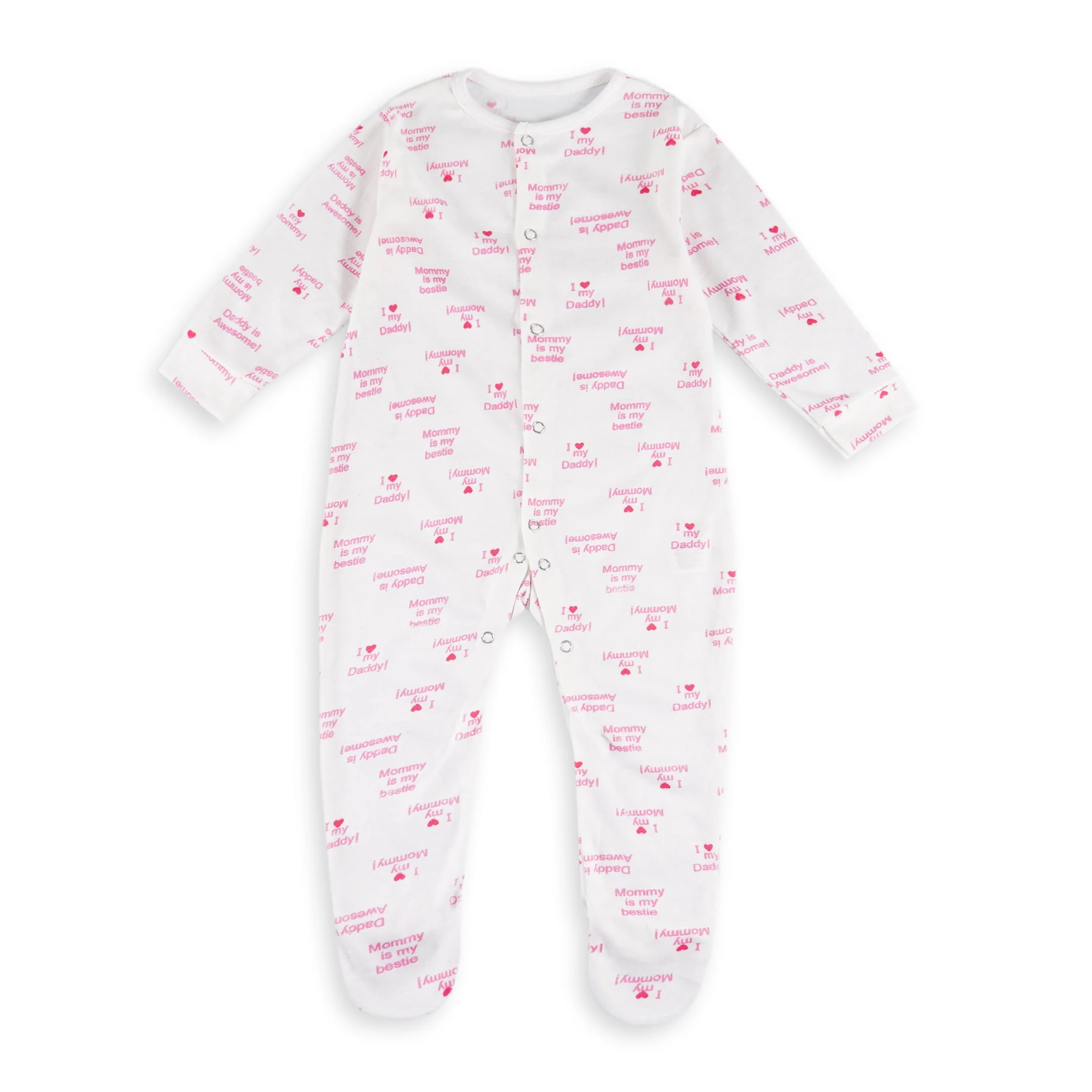 Baby Sleepsuit With Attached Socks 2Pcs Love Pink - Oolaa - Image 4