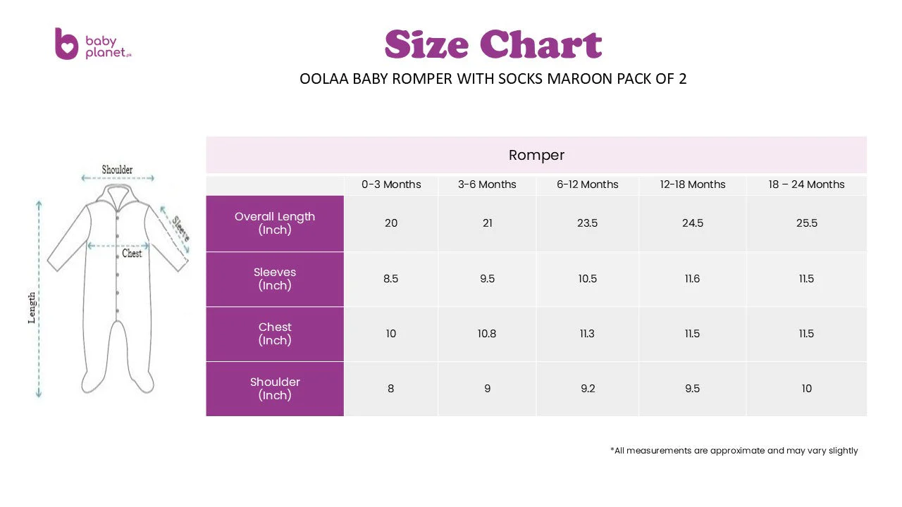 Baby Sleepsuit With Attached Socks 2Pcs Maroon - Oolaa - Image 3