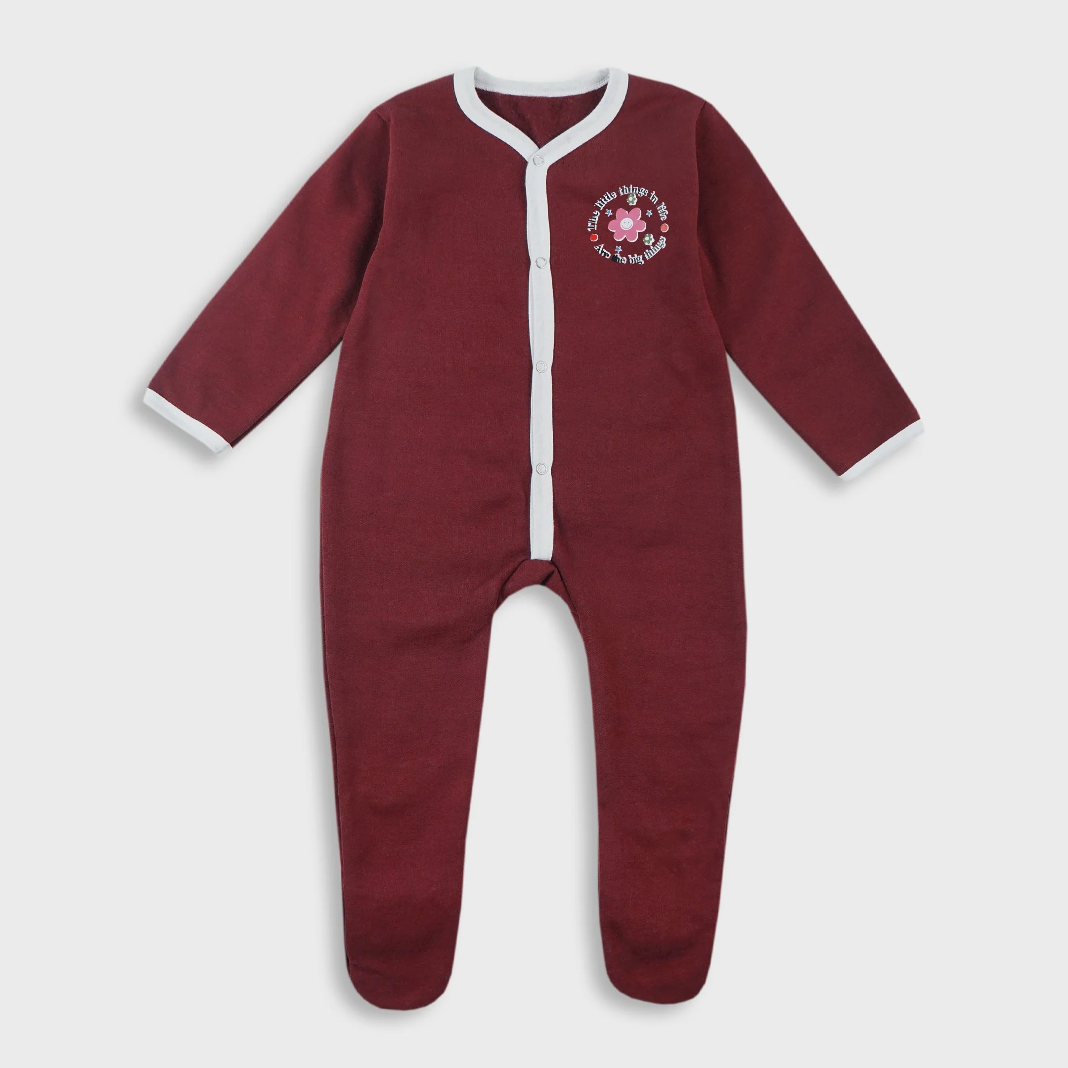 Baby Sleepsuit With Attached Socks 2Pcs Maroon - Oolaa - Image 5