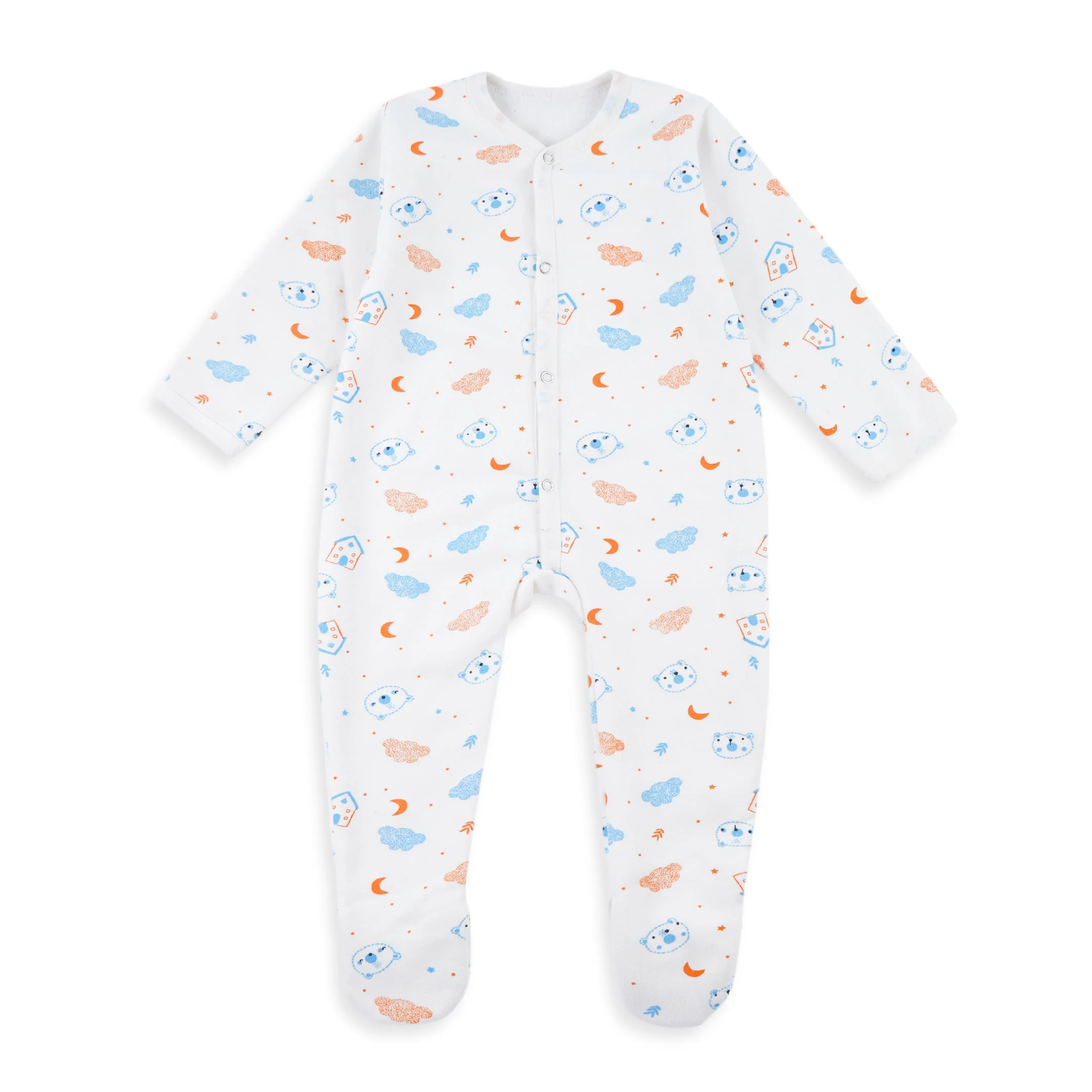 Baby Sleepsuit With Attached Socks 2Pcs Navy Blue - Oolaa - Image 4