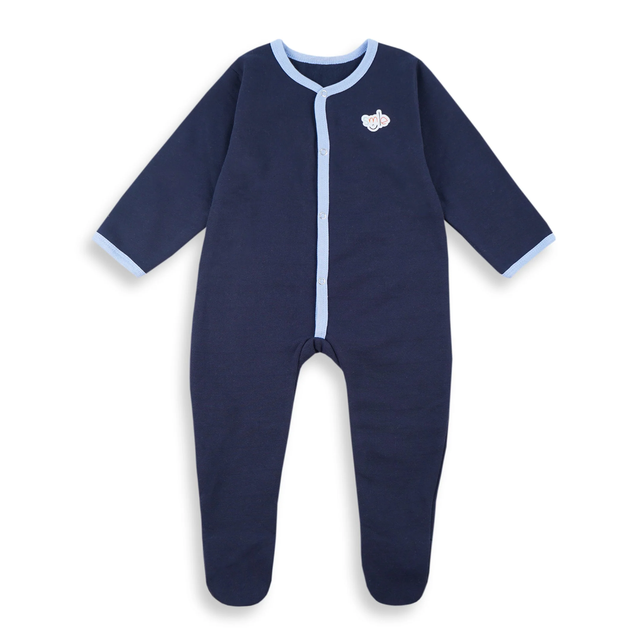 Baby Sleepsuit With Attached Socks 2Pcs Navy Blue - Oolaa - Image 5
