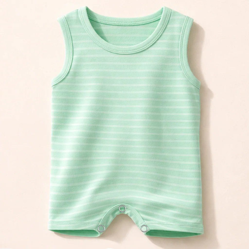 Baby Sleeveless Cotton Romper Stripes Green - Mini Charm