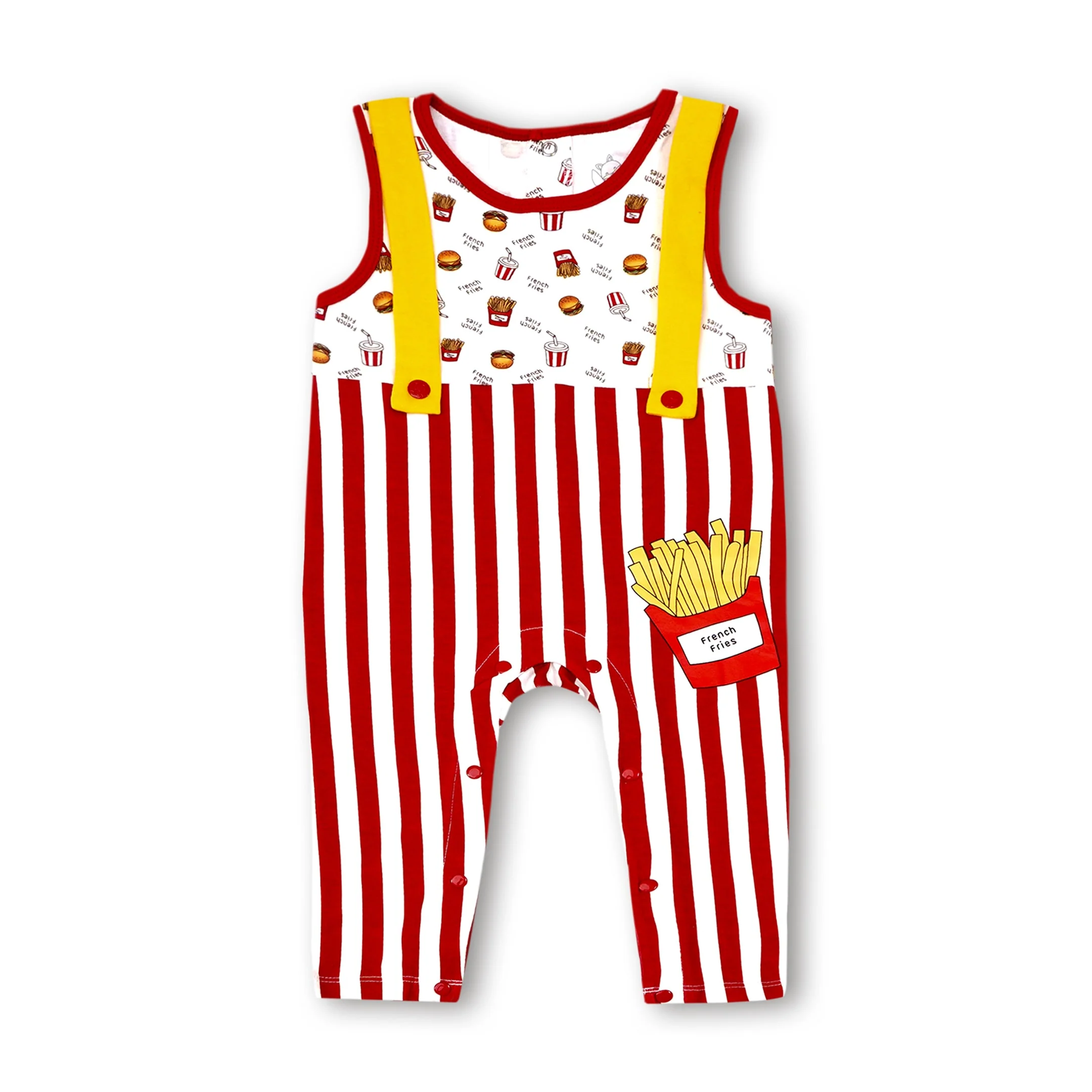 Baby Sleeveless Romper Fast Food Stripes Red - Sunshine