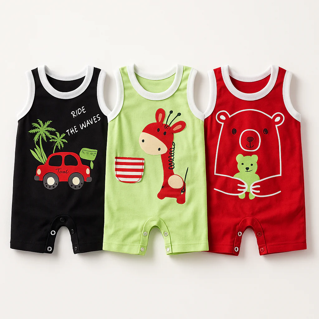 Baby Sleeveless Short-Leg Romper Pack Of 3 Giraffe Red - Sunshine