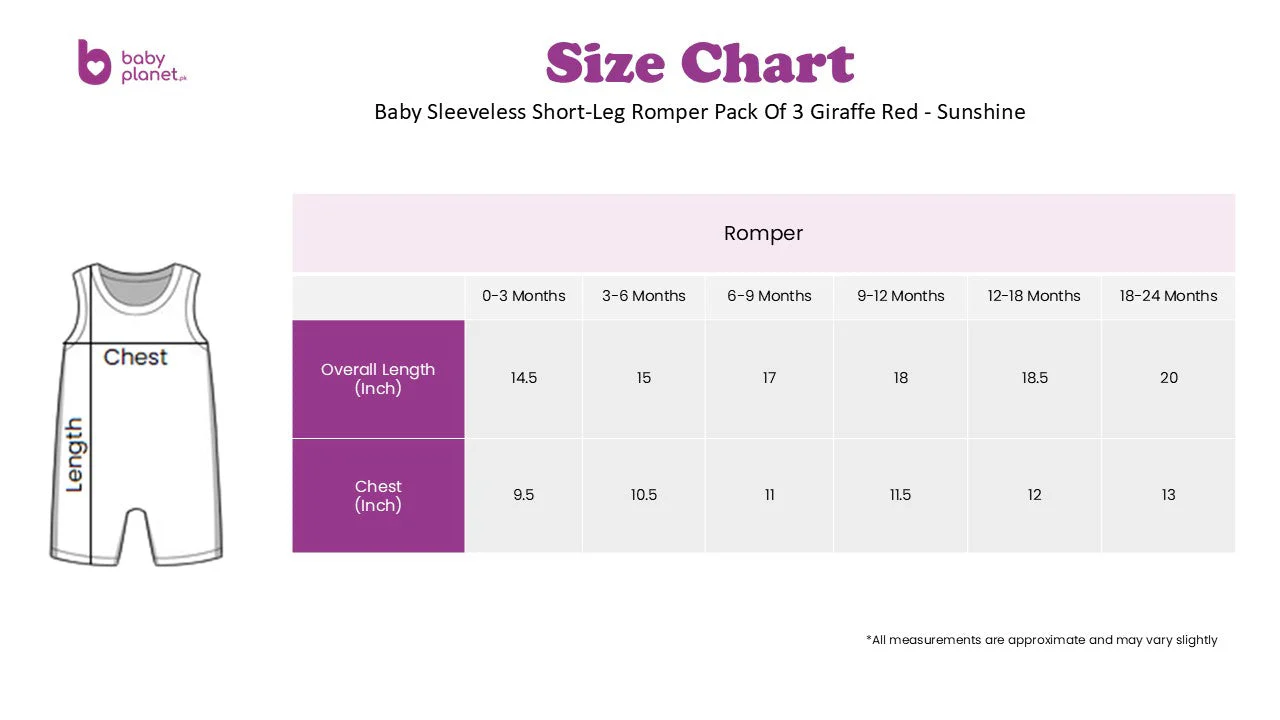 Baby Sleeveless Short-Leg Romper Pack Of 3 Giraffe Red - Sunshine - Image 3