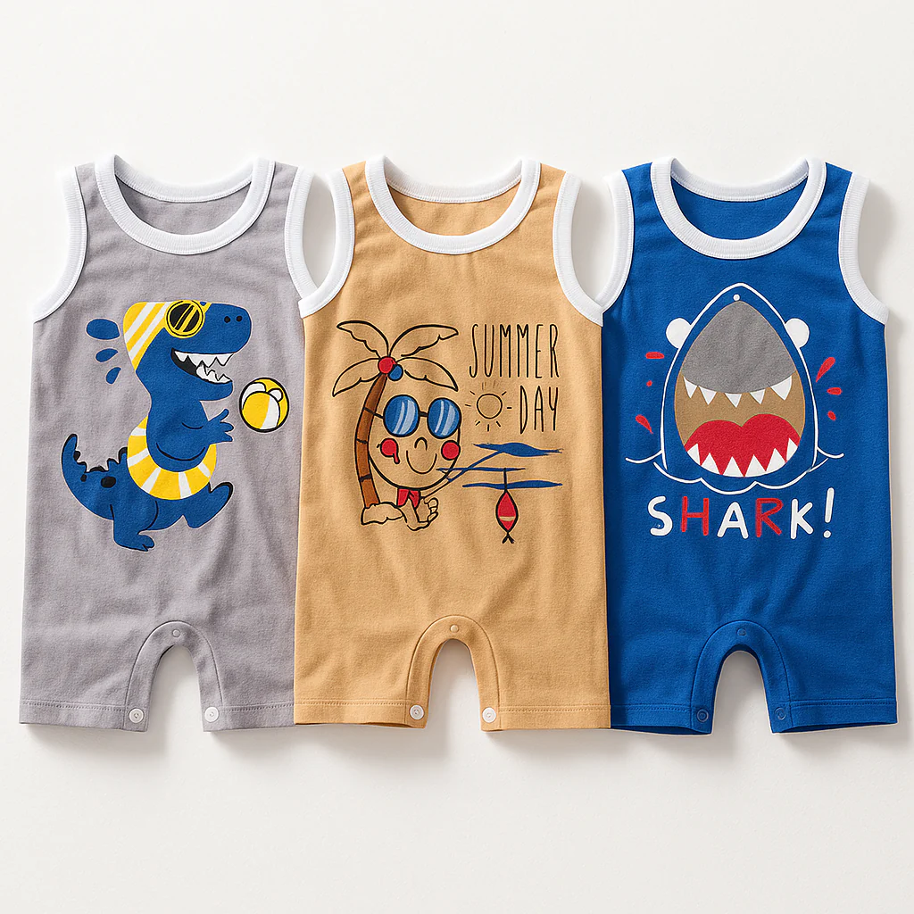 Baby Sleeveless Short-Leg Romper Pack Of 3 Shark Blue - Sunshine