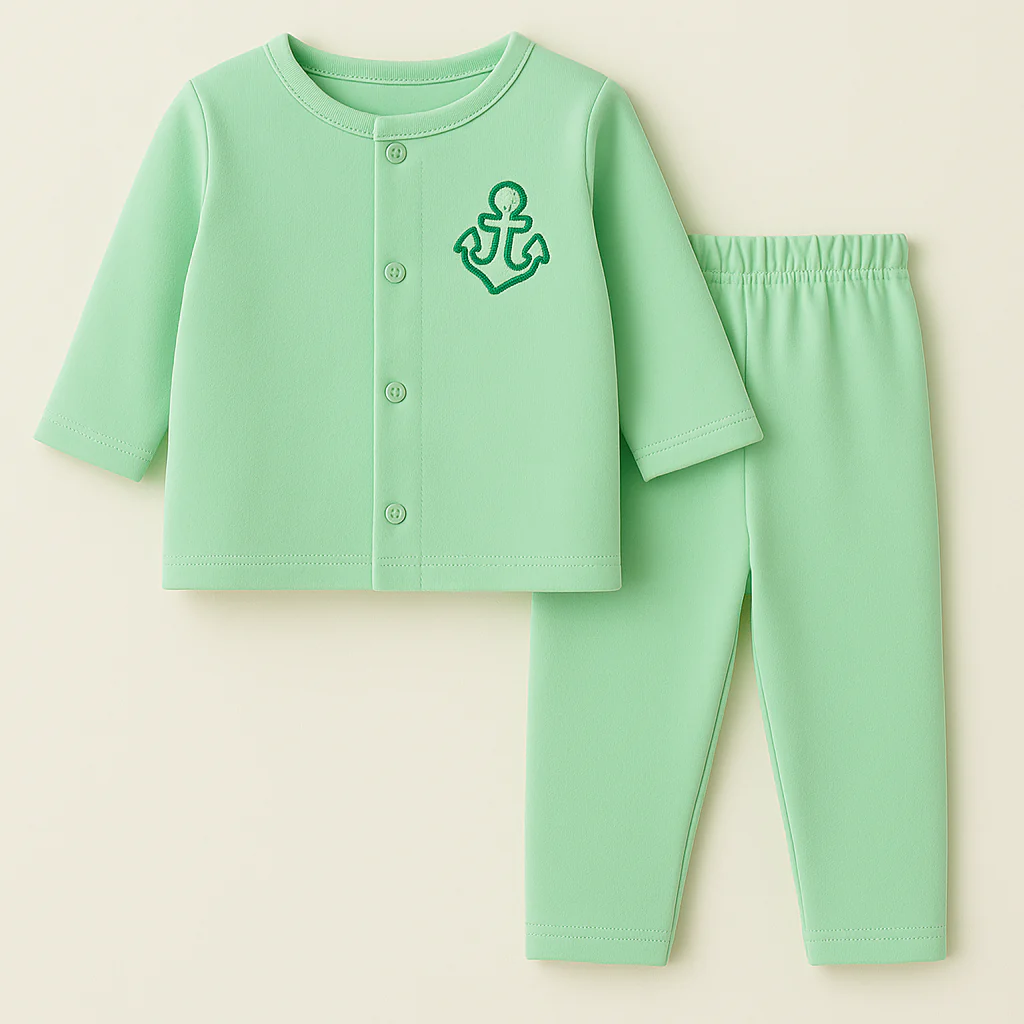 Baby Soft Cotton Sleepsuit Anchor Green - Sunshine