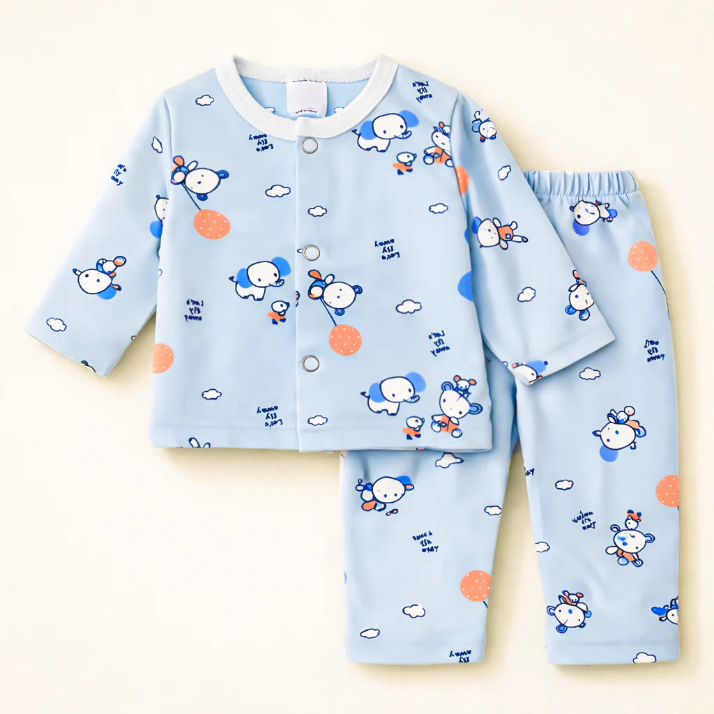 Baby Soft Cotton Sleepsuit Set Animals Blue - Sunshine