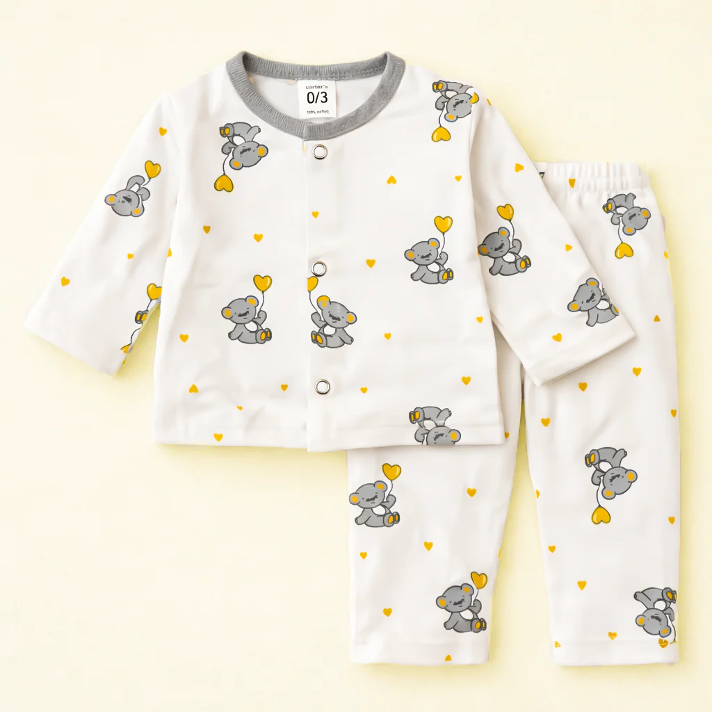 Baby Soft Cotton Sleepsuit Set Bear Grey - Sunshine