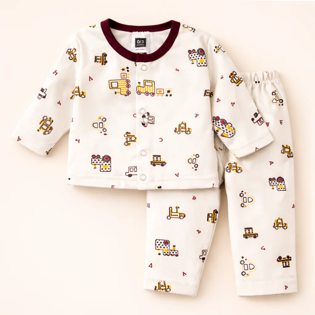 Baby Soft Cotton Sleepsuit Set Cars Maroon - Sunshine