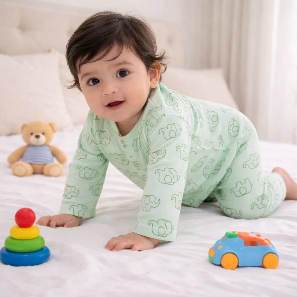 Baby Soft Cotton Sleepsuit Set Elephants Green - Sunshine - Image 2