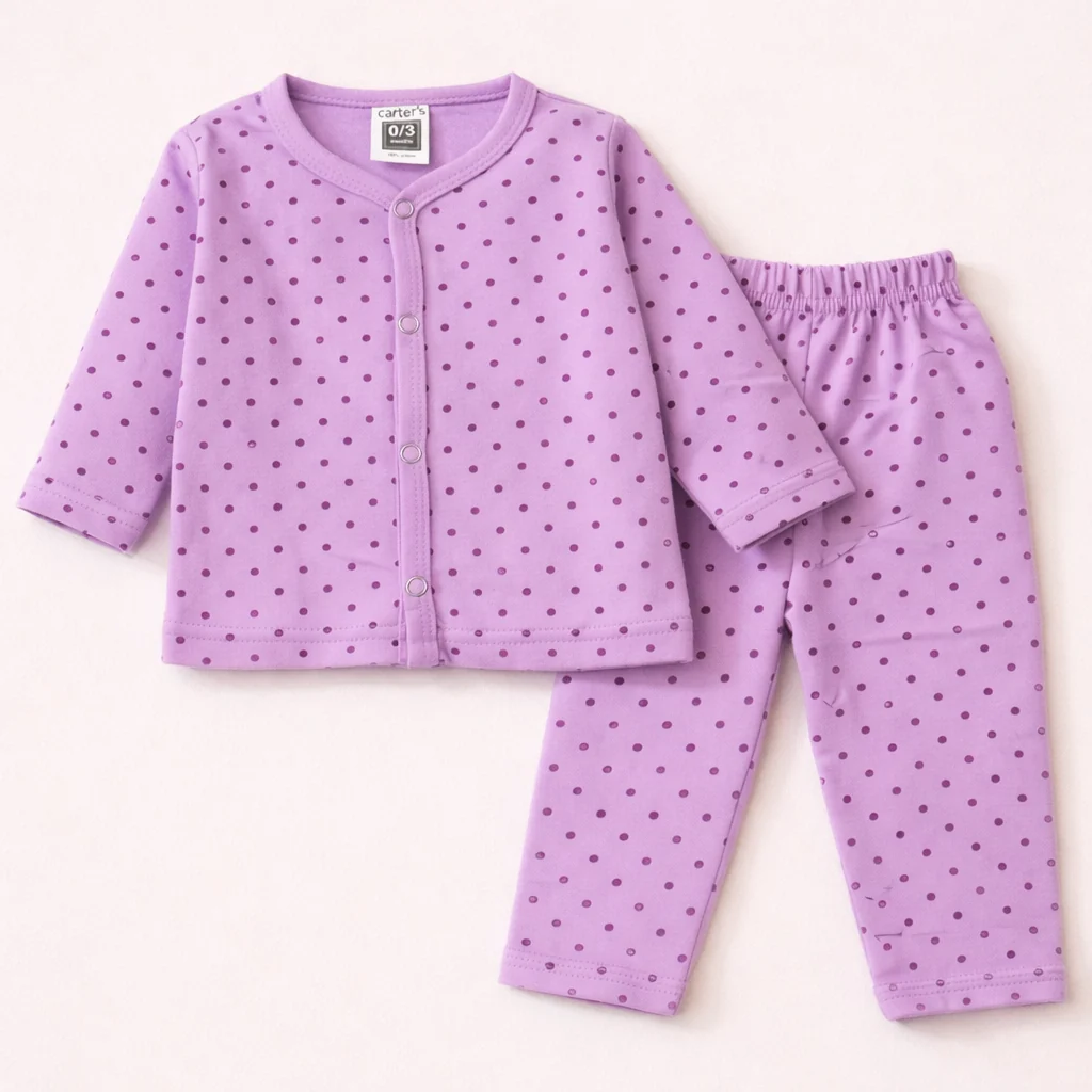 Baby Soft Cotton Sleepsuit Set Polka Dots Purple - Sunshine