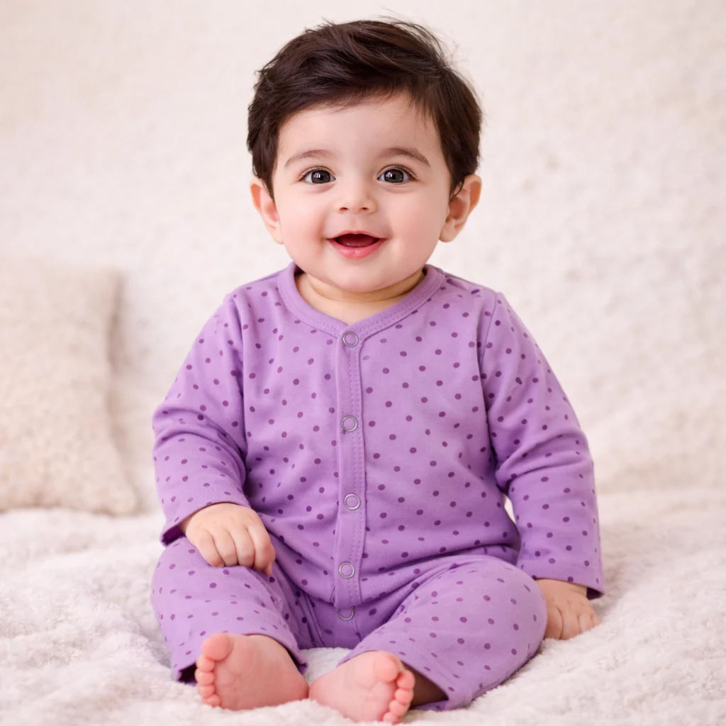 Baby Soft Cotton Sleepsuit Set Polka Dots Purple - Sunshine - Image 2