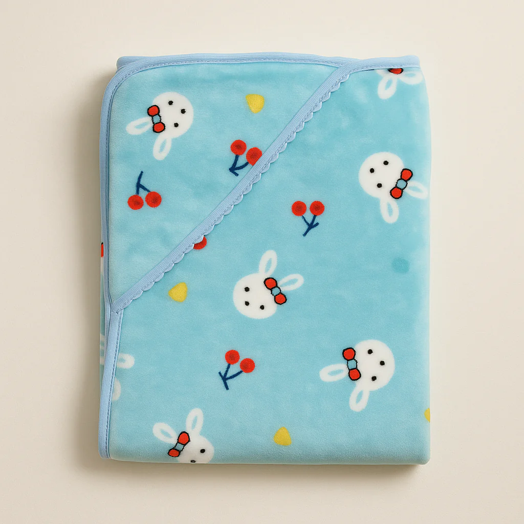 Baby Soft Hooded Fleece Blanket Bunny Blue - Sunshine