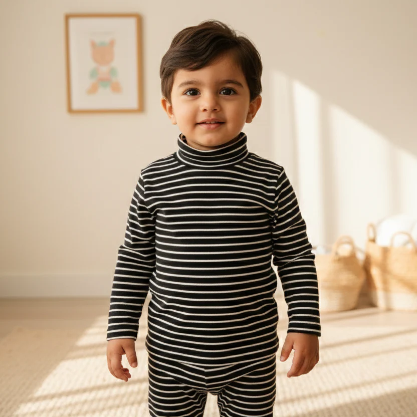 Baby Soft Warm Pajama Set Stripes Black & White - Sunshine - Image 2