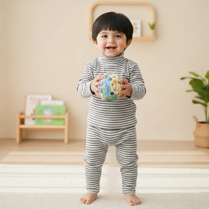 Baby Soft Warm Pajama Set Stripes White & Black - Sunshine - Image 2