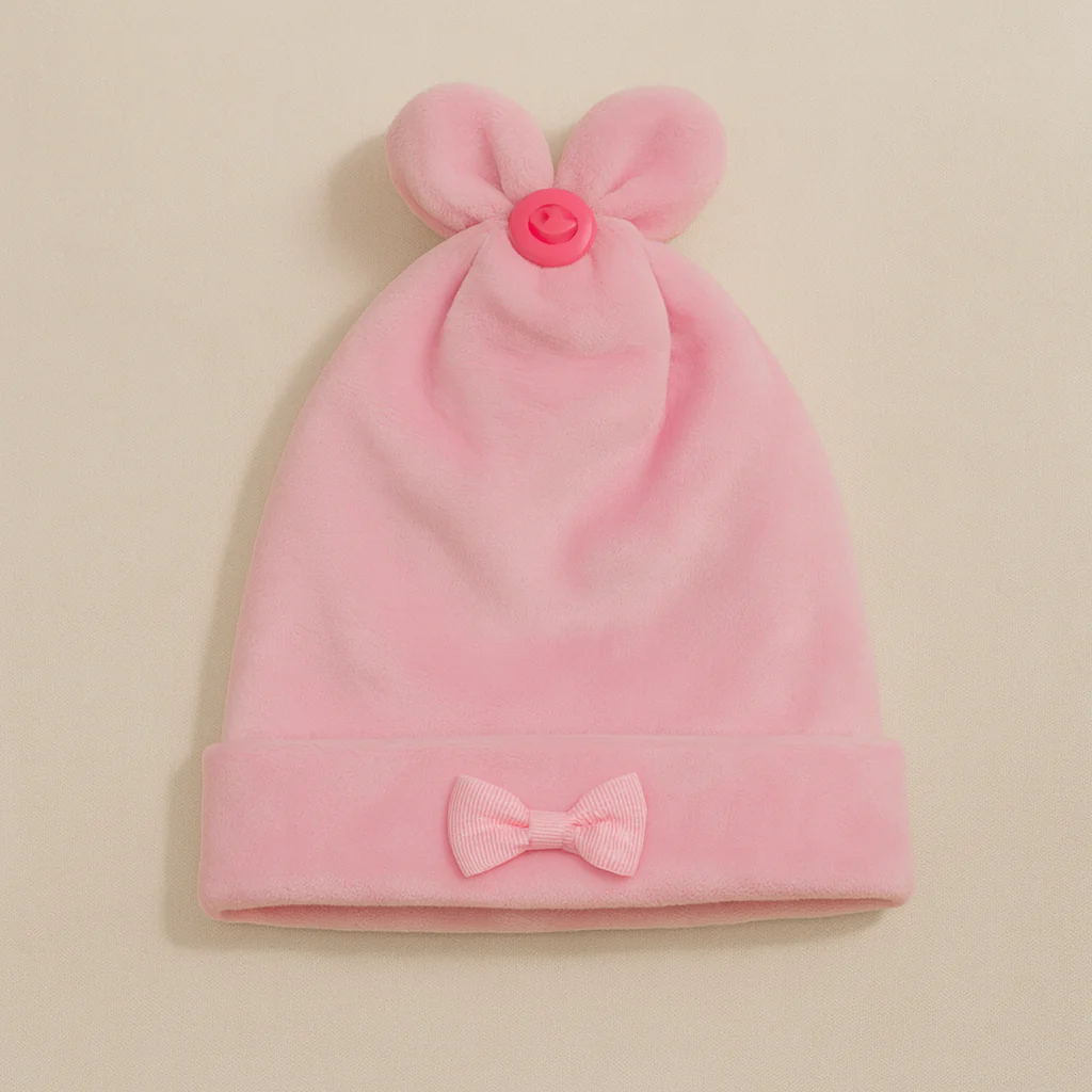 Baby Soft Woolen Cap Bow Baby Pink - Sunshine
