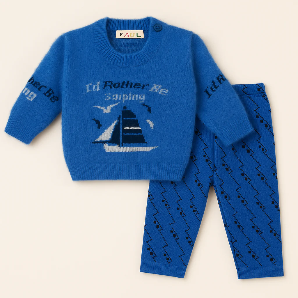 Baby Soft Woolen Pajama Set Boat Blue - Sunshine
