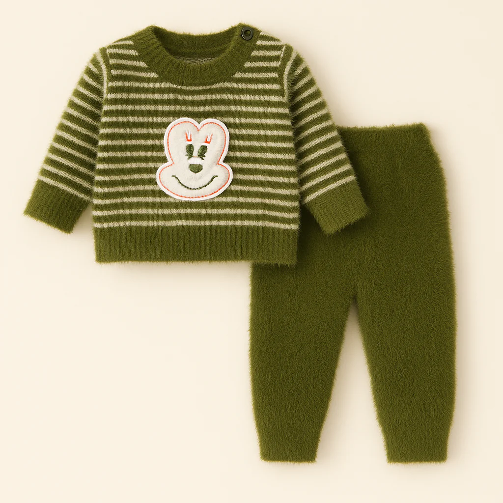 Baby Soft Woolen Pajama Set Mickey Mouse Olive Green - Sunshine