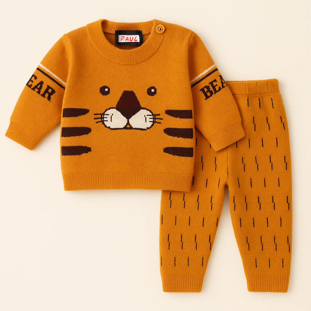 Baby Soft Woolen Pajama Set Tiger Mustard - Sunshine