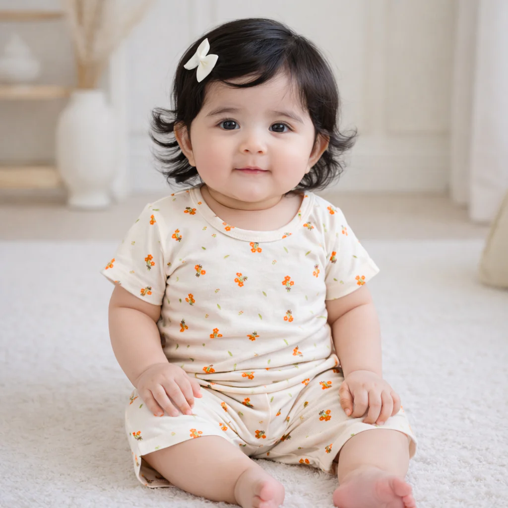 Baby T-Shirt & Short Set Flower Beige - Sunshine - Image 2