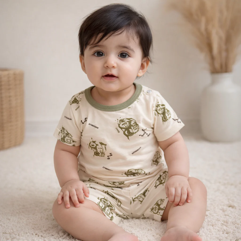 Baby T-Shirt & Short Set Truck Beige - Sunshine - Image 2