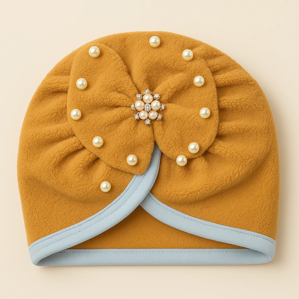 Baby Turban Woolen Cap Pearls Brown - Sunshine