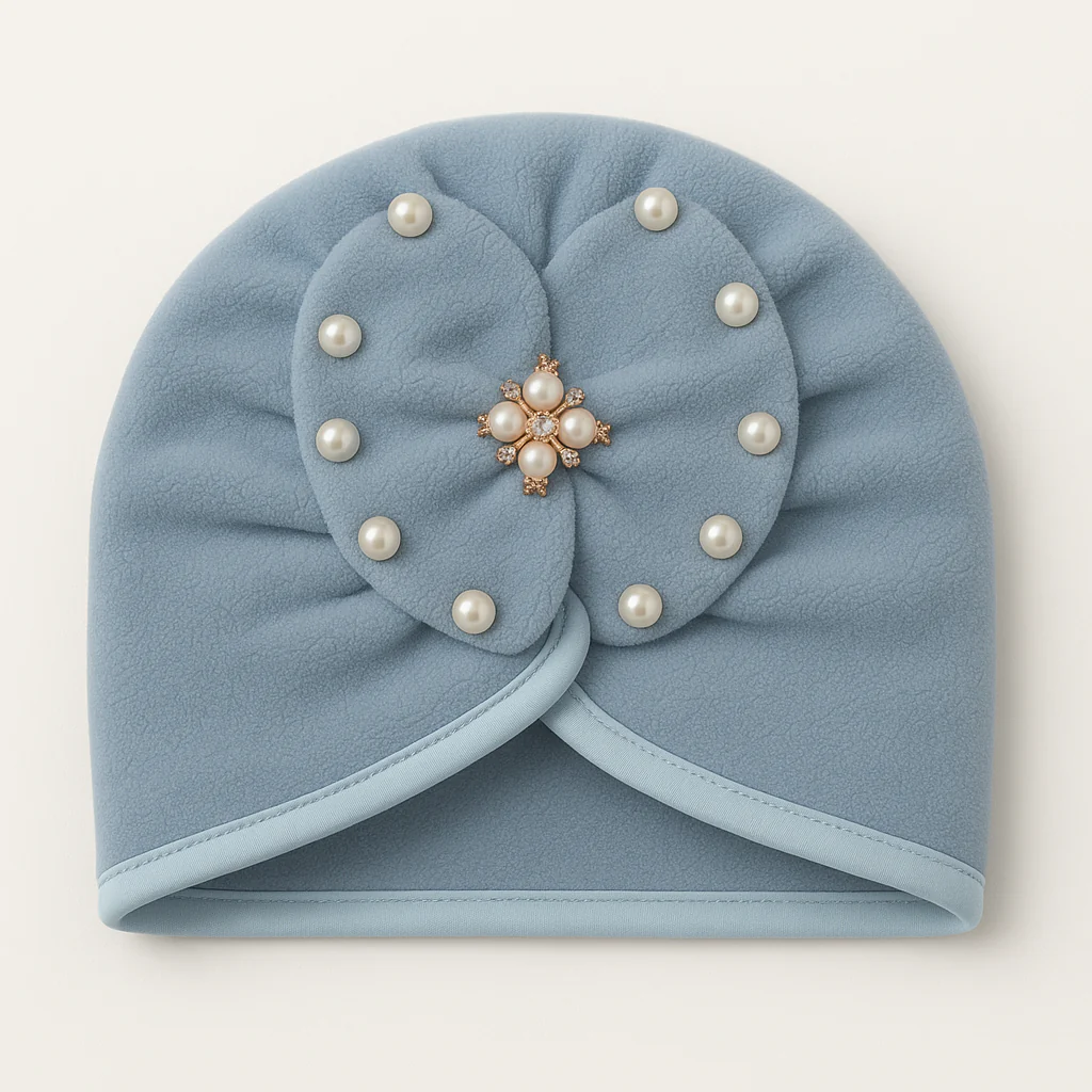 Baby Turban Woolen Cap Pearls Grey - Sunshine