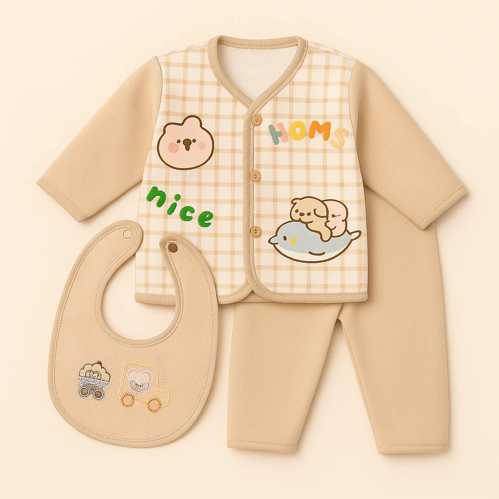 Baby Warm 3Pcs Pajama Set Bear Brown - Sunshine