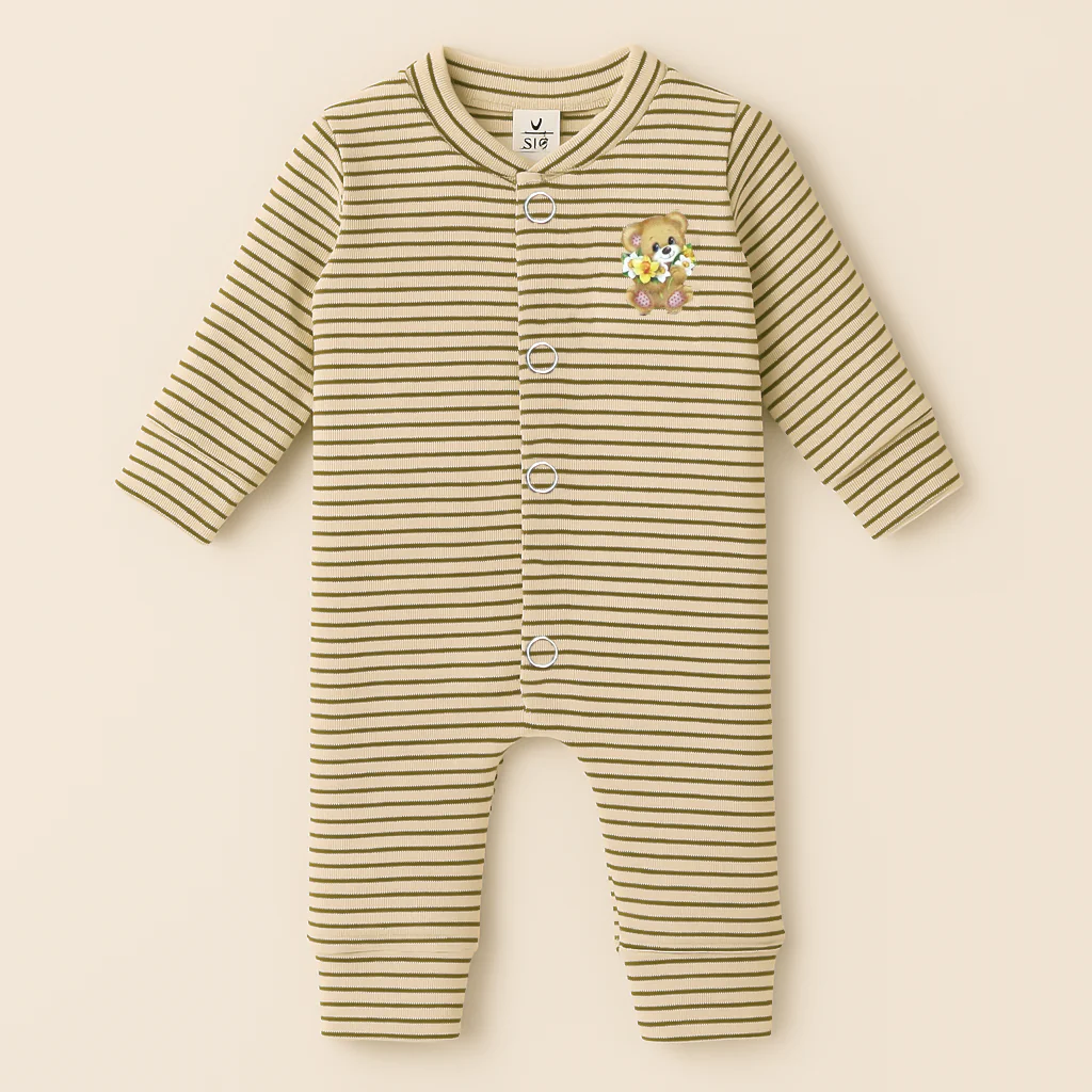 Baby Warm Full Body Sleepsuit Stripes Brown - Sunshine