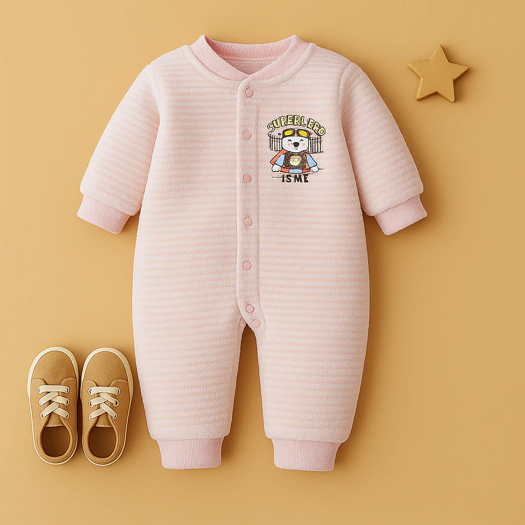 Baby Warm Full Body Sleepsuit Superhero Bear Pink Stripes - Sunshine