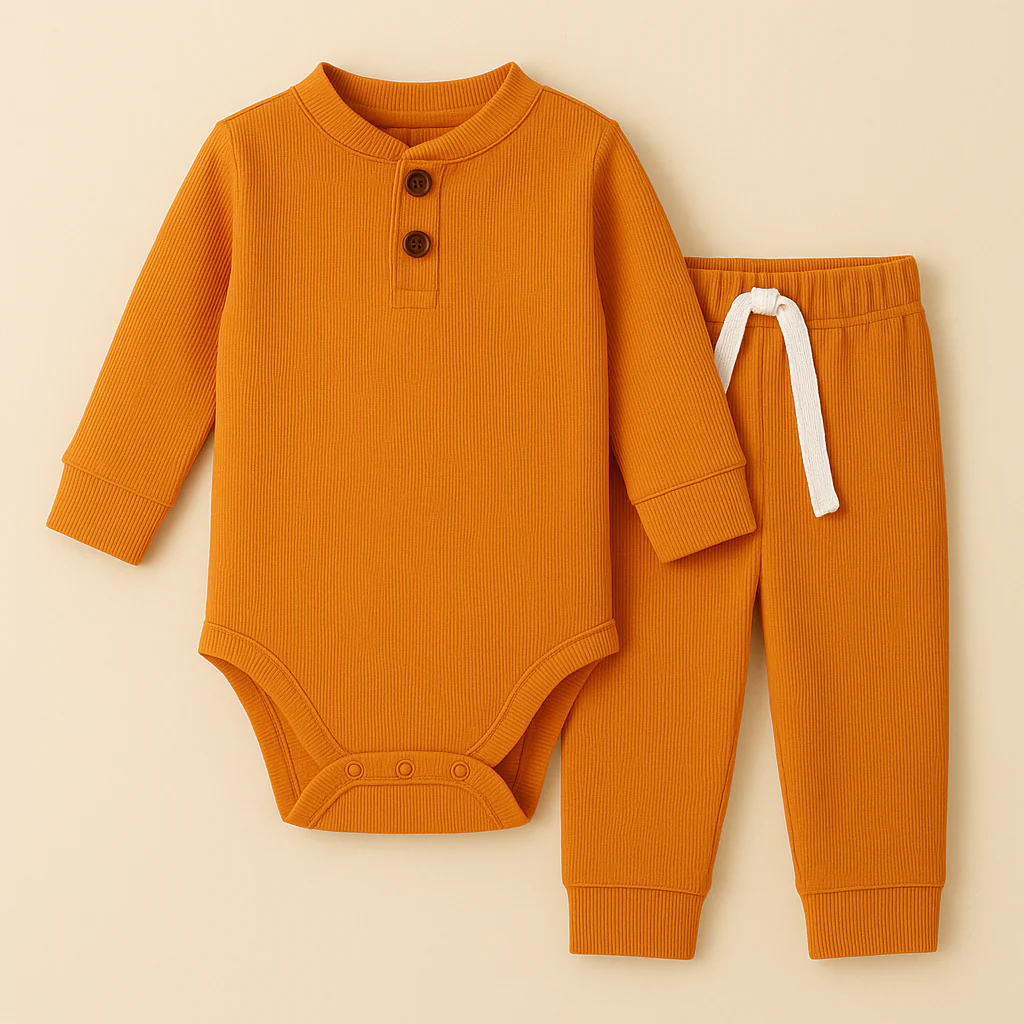 Baby Warm Full Sleeves Bodysuit & Pajama Set Light Orange - Sunshine