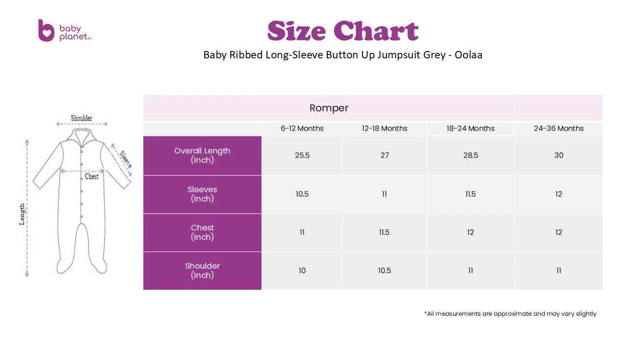 Baby Ribbed Long-Sleeve Button Up Jumpsuit Grey - Oolaa - Image 3