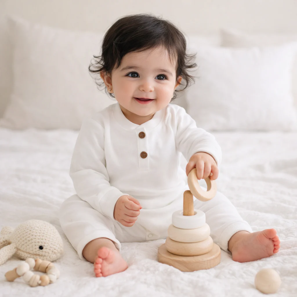 Baby Ribbed Long-Sleeve Button Up Jumpsuit White - Oolaa - Image 2
