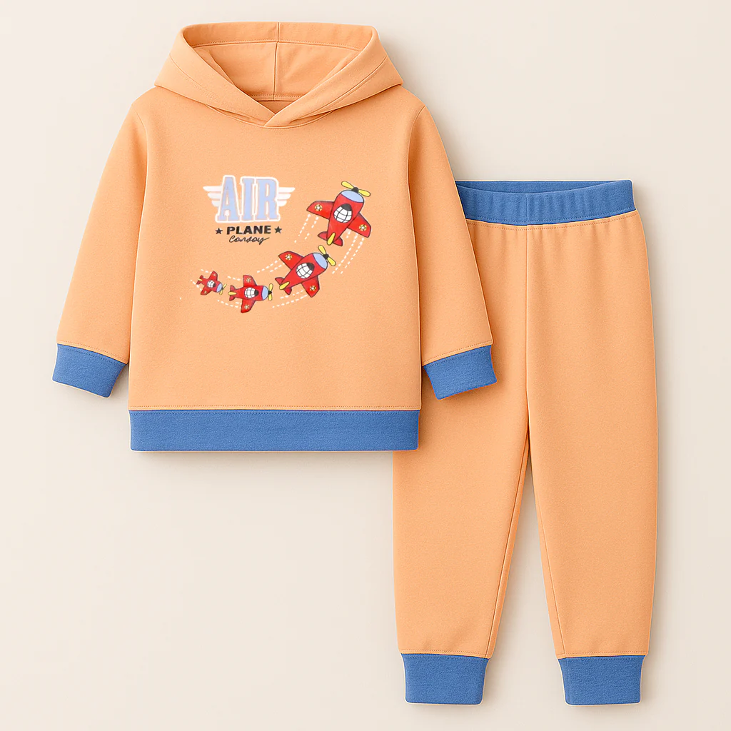 Baby Warm Hooded Pajama Set Airplane Orange - Oolaa
