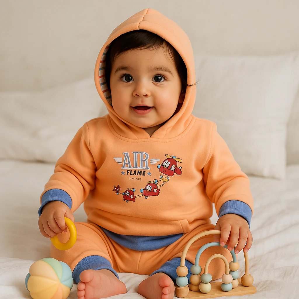 Baby Warm Hooded Pajama Set Airplane Orange - Oolaa - Image 2