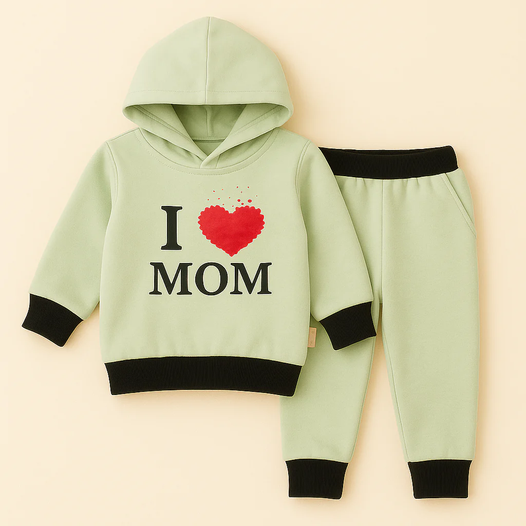 Baby Warm Hooded Pajama Set Love Mom Green - Oolaa