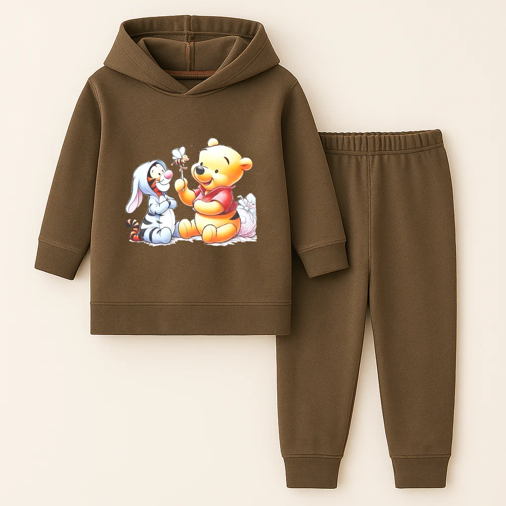 Baby Warm Hooded Pajama Set Pooh Dark Beige - Oolaa