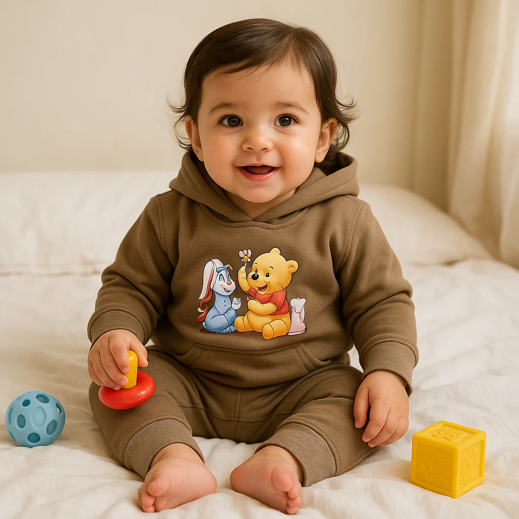 Baby Warm Hooded Pajama Set Pooh Dark Beige - Oolaa - Image 2