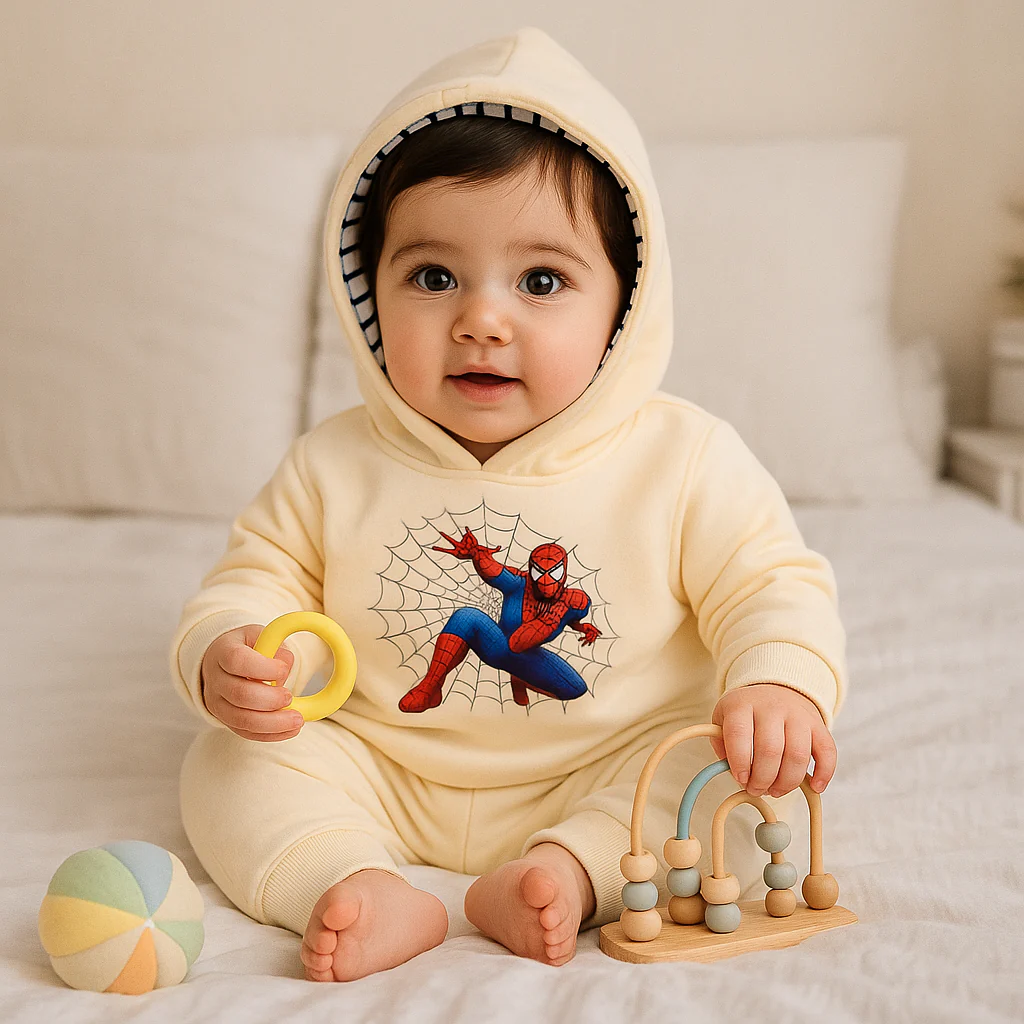 Baby Warm Hooded Pajama Set Spider-Man Light Yellow - Oolaa - Image 2