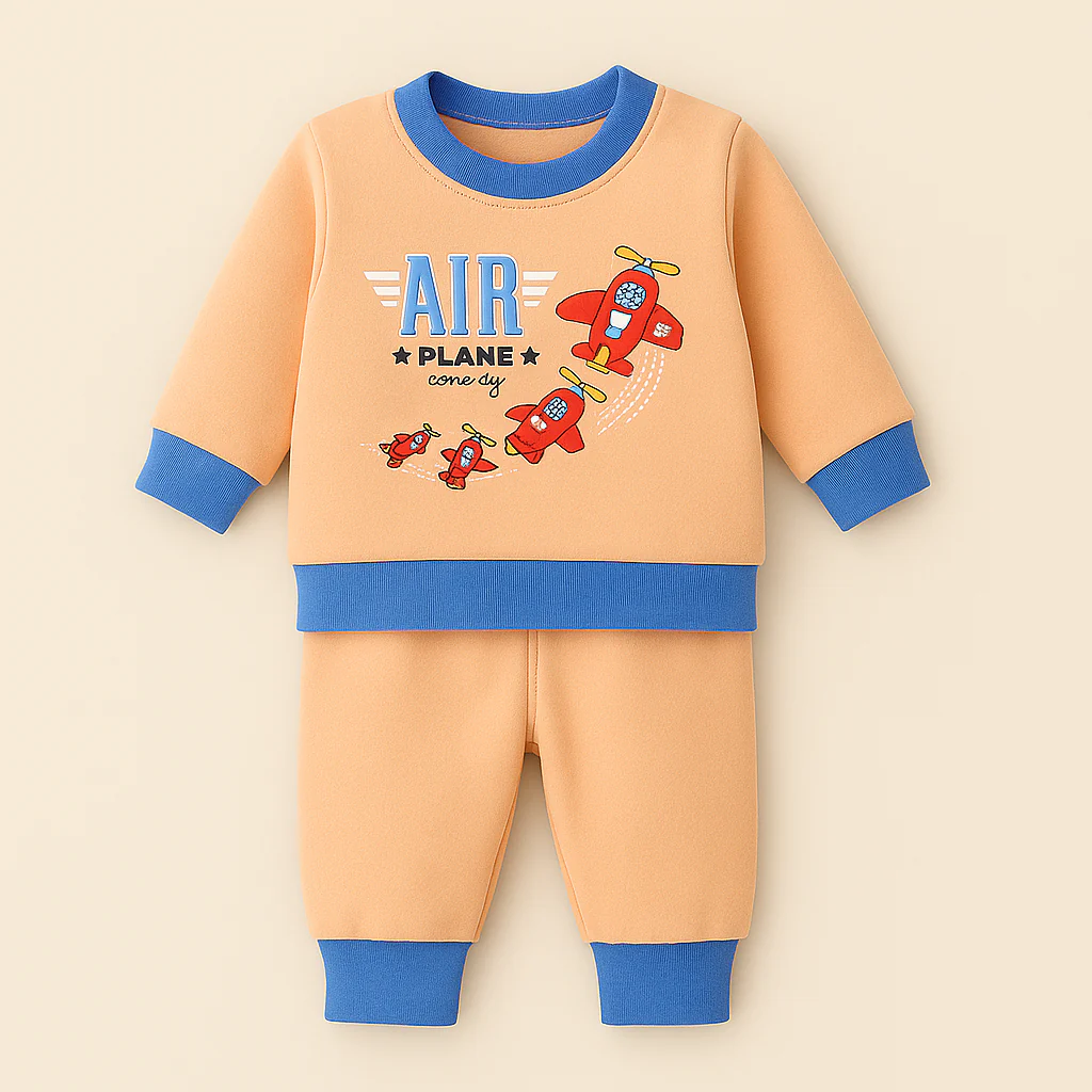 Baby Warm Pajama Set Air Plane Orange - Oolaa